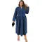 Large size women's new denim stand up collar button up long sleeved dress