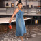 Large size women's new denim camisole long dress