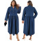 Large size women's new denim stand up collar button up long sleeved dress