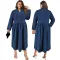 Large size women's new denim stand up collar button up long sleeved dress
