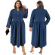 Large size women's new denim stand up collar button up long sleeved dress