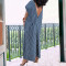Large size women's denim loose sleeveless round neck striped long dress