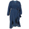 Large size women's denim strap long sleeved irregular skirt long dress