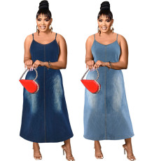 Large size women's new denim camisole long dress