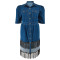 Large size women's denim collar short sleeved tassel two-color long dress