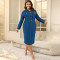 Large size women's denim collar long sleeved button up mid length dress