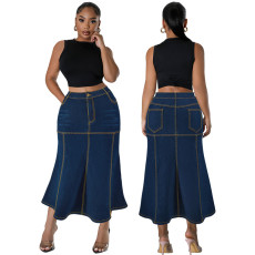 Large size women's new denim casual long skirt