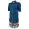 Large size women's denim collar short sleeved tassel two-color long dress