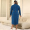 Large size women's denim collar long sleeved button up mid length dress