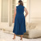Large size women's denim cardigan sleeveless slit long dress