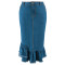 Large size women's new denim tassel fitted long skirt