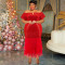 Jialibu cross-border plus size women's pearl patchwork mesh long dress