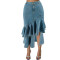 Large size women's new denim fit mid length skirt
