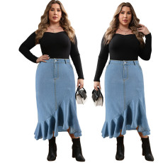 Large size women's new denim fit long skirt