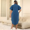 Large size women's new denim short sleeved button mid length wide dress