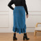 Large size women's new denim tassel fitted long skirt