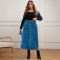 Large size women's denim new fit breasted long skirt