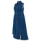Large size women's denim cardigan sleeveless slit long dress