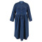 Large size women's new denim stand up collar button up long sleeved dress