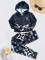 Fashionable and casual sports printed long sleeved pants set with zipper and hooded two-piece set