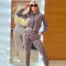 Casual temperament long sleeved long pants printed suit hooded zipper sweatshirt two-piece set