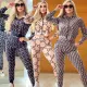 Casual temperament long sleeved long pants printed suit hooded zipper sweatshirt two-piece set