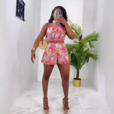 Printed sleeveless shorts set