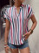 Spring and summer new striped print V-neck batball sleeve shirt for women