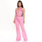 Fashionable high elasticity sexy backless lapel pocket workwear pants jumpsuit