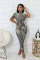 Black and white ink wash random wash printed pit stripe thread short sleeved dress
