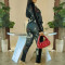 Autumn and winter women's top zipper placket half high collar long sleeved pants casual set