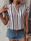 Spring and summer new striped print V-neck batball sleeve shirt for women
