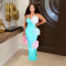 Fashion women's solid color floral dress long skirt