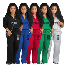 Two piece set with plush and thick sportswear, loose and large size