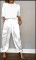 Summer fashion satin short sleeved round neck top and lace up pants casual set