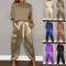 Summer fashion satin short sleeved round neck top and lace up pants casual set