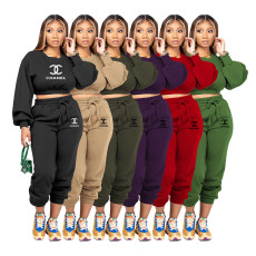 New round neck loose basic printed Japanese sweatshirt set