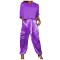 Summer fashion satin short sleeved round neck top and lace up pants casual set
