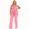 Fashionable high elasticity sexy backless lapel pocket workwear pants jumpsuit
