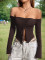 Spring and Autumn two-piece top with mushroom edge flared sleeves, sexy off shoulder length