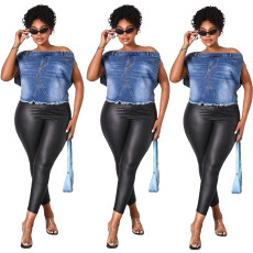 Versatile slim fit jacket, vest top, one shoulder T-shirt top, denim jacket