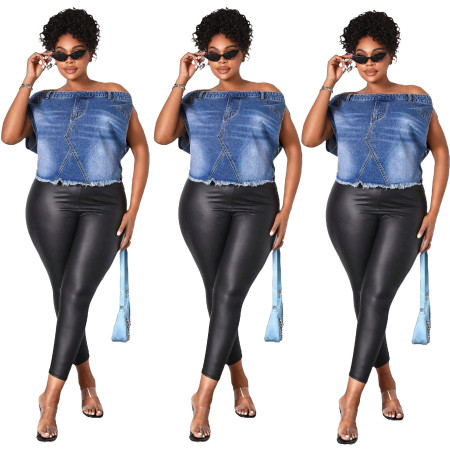 Versatile slim fit jacket, vest top, one shoulder T-shirt top, denim jacket
