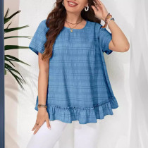 New women's solid color round neck ruffled hem short sleeved top   8 COLORS
