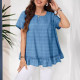 New women's solid color round neck ruffled hem short sleeved top   8 COLORS