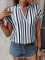 Spring and summer new striped print V-neck batball sleeve shirt for women
