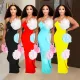 Fashion women's solid color floral dress long skirt