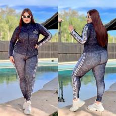 Sexy Tight Casual Set with Large Print Two Piece Set