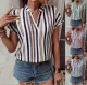 Spring and summer new striped print V-neck batball sleeve shirt for women