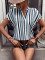 Spring and summer new striped print V-neck batball sleeve shirt for women