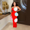 Fashion women's solid color floral dress long skirt
